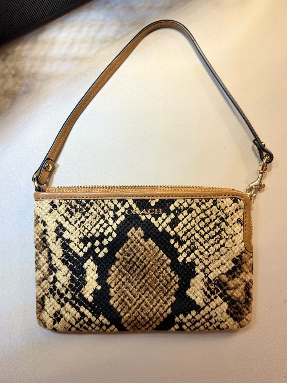 Coach Snake-Print Wristlet in Black and Tan | NWOT!